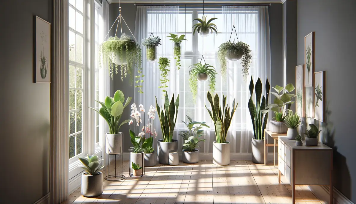 Serene indoor garden showcasing succulents, cacti, snake plants, and more, embodying minimal fertilizer care